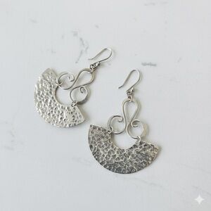 Amparo Mexico 925 Sterling Silver Hammered Fan Dangle Earrings